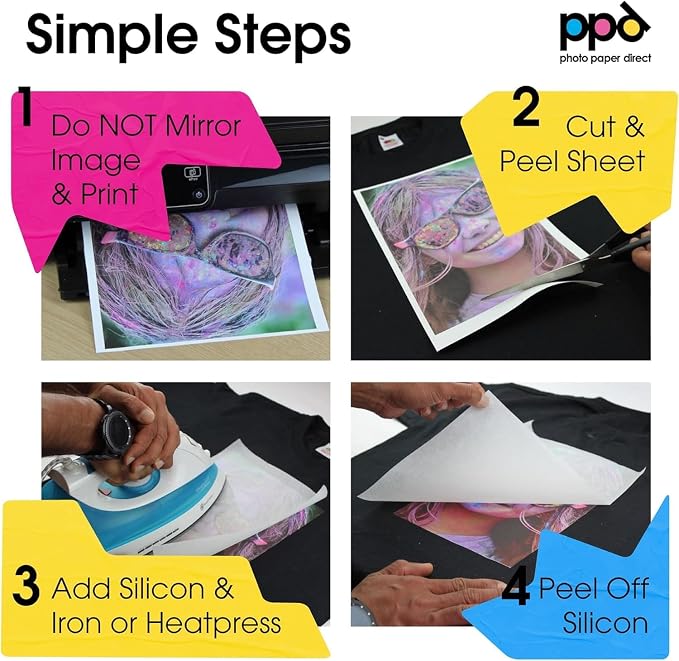PPD 10 Sheets 8.5x11" Iron-on Heat Transfer Paper Dark Fabrics Inkjet | Vibrant