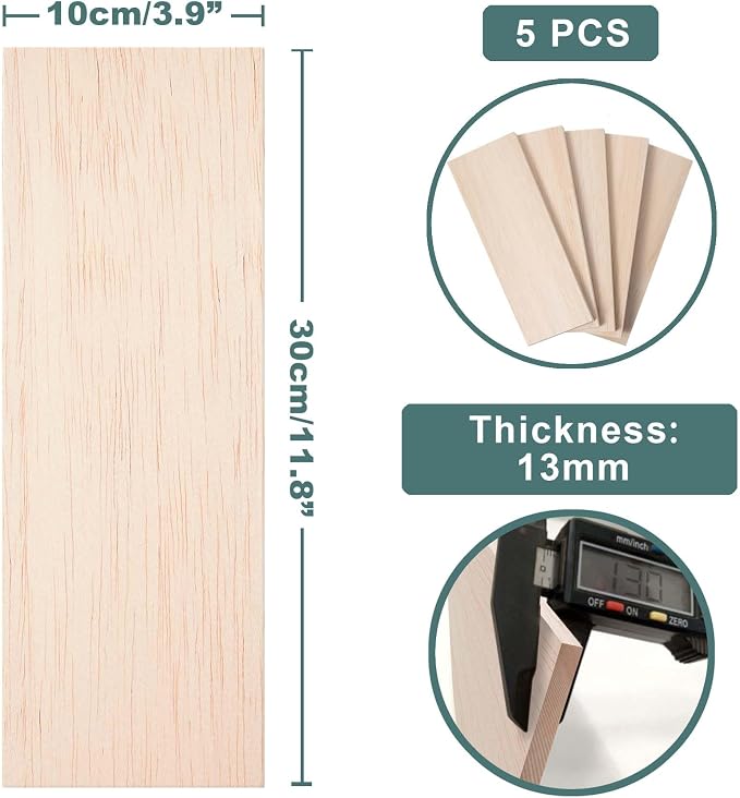 Balsa Wood Sheets 1/2" Inch Thick 12" x 4" Unfinished Wooden Board by Craftiff