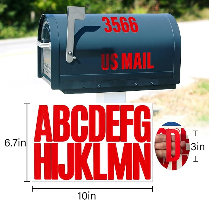 Letter Stickers, Mailbox Numbers, 3 Inch Waterproof Vinyl Alphabet | 3 Inch Red
