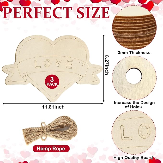 Large Size 12" Wooden Heart Ornaments to Paint, Valentine's Day Happy Mothers