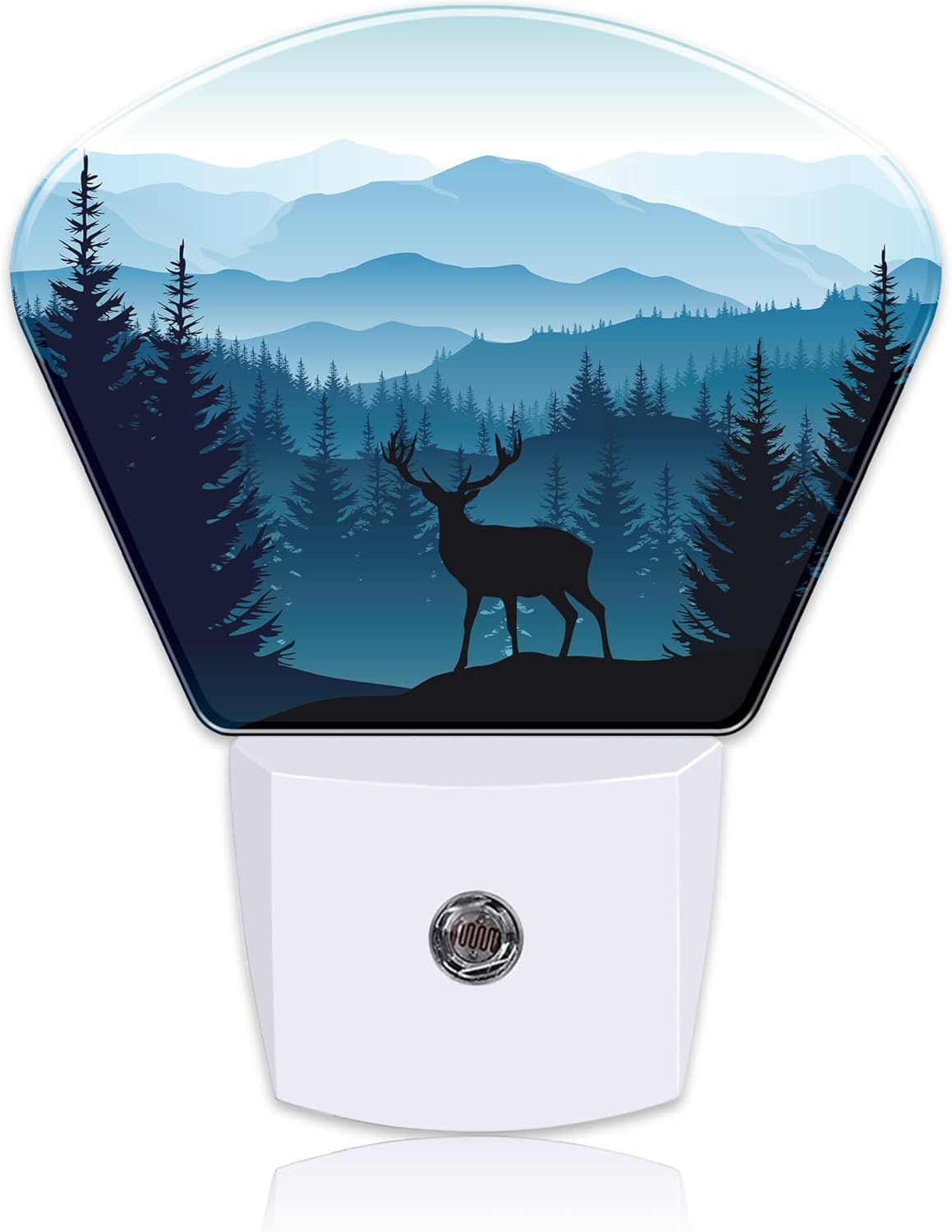 Blue Misty Mountains Plug in Night Lights, Deer Nightlight Plug Into Wall Dusk to Dawn Sensor for Kid Girls Boys Women Men Bedroom, Hallway, Kitchen, Bathroom, Stairs Decor