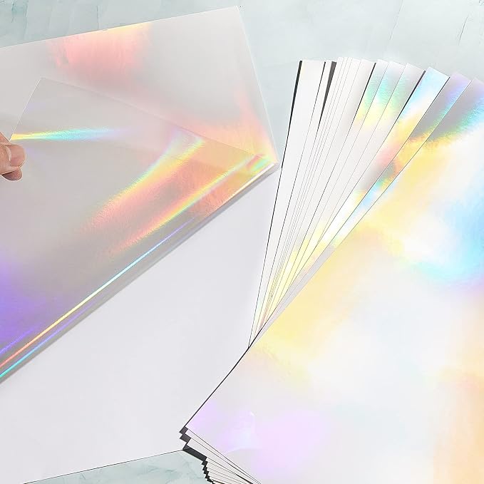 Clabby 36 Sheets Holographic Sticker Paper A4 Vinyl Holographic Laminate Sheets