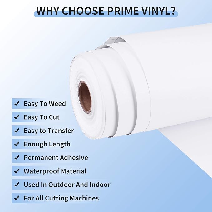 Prime Vinyl Permanent Vinyl- Glossy White Adhesive Vinyl