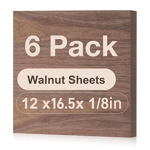 6 Pack Walnut Plywood Sheets, 12 x 16.5 x 1/8 Inch, 3mm Plywood
