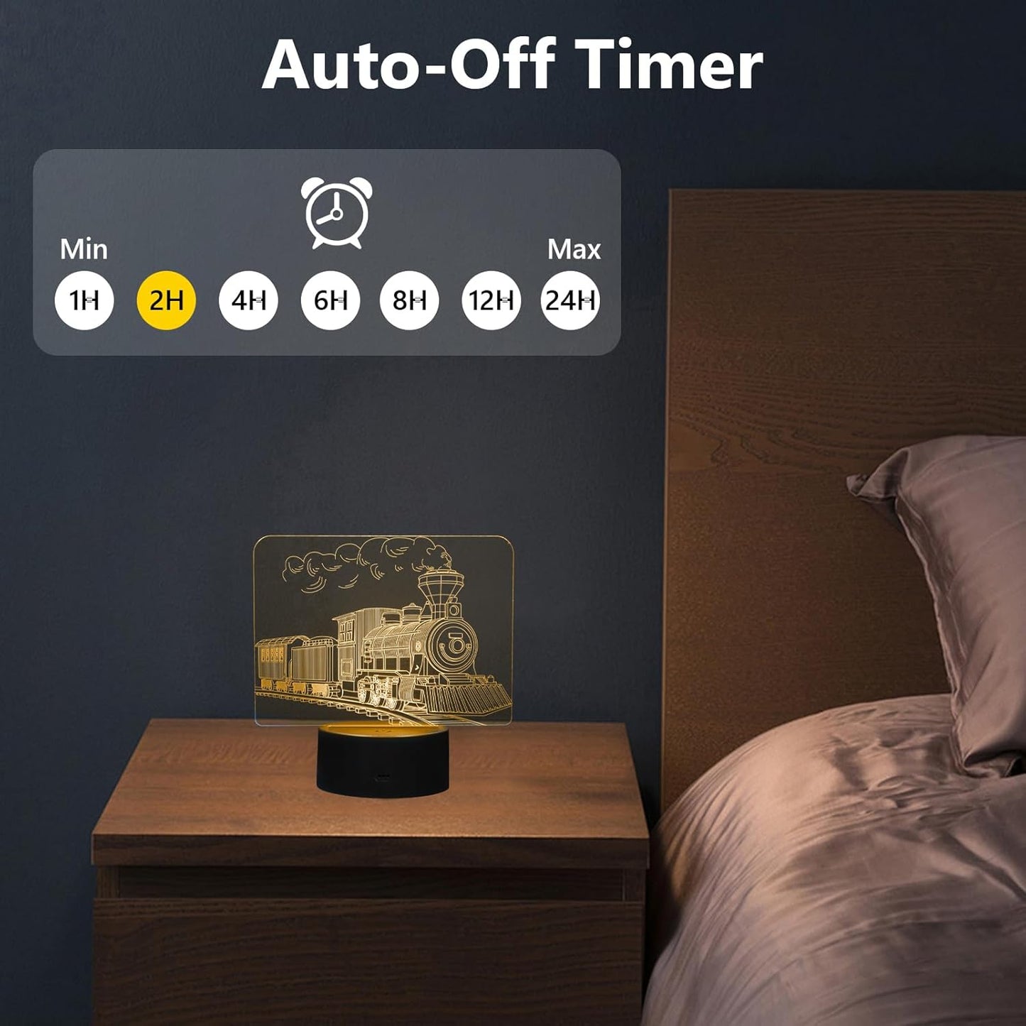 Train Night Light, 3D LED Night Lamp for Boys - Trains Themed Bedroom Lamps, Optical Illusion Lamp with Remote Control, Perfect for Kids' Room Décor, Cool Gifts for Trains Lovers(Steam Train 2)