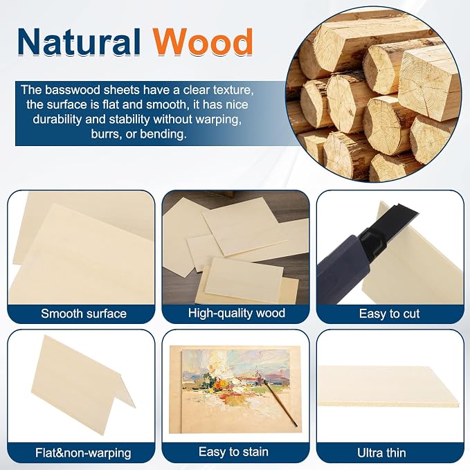 MECCANIXITY 3 Pcs Basswood Sheets 8 x 6 x 1/8 Inch Unfinished Wood Boards