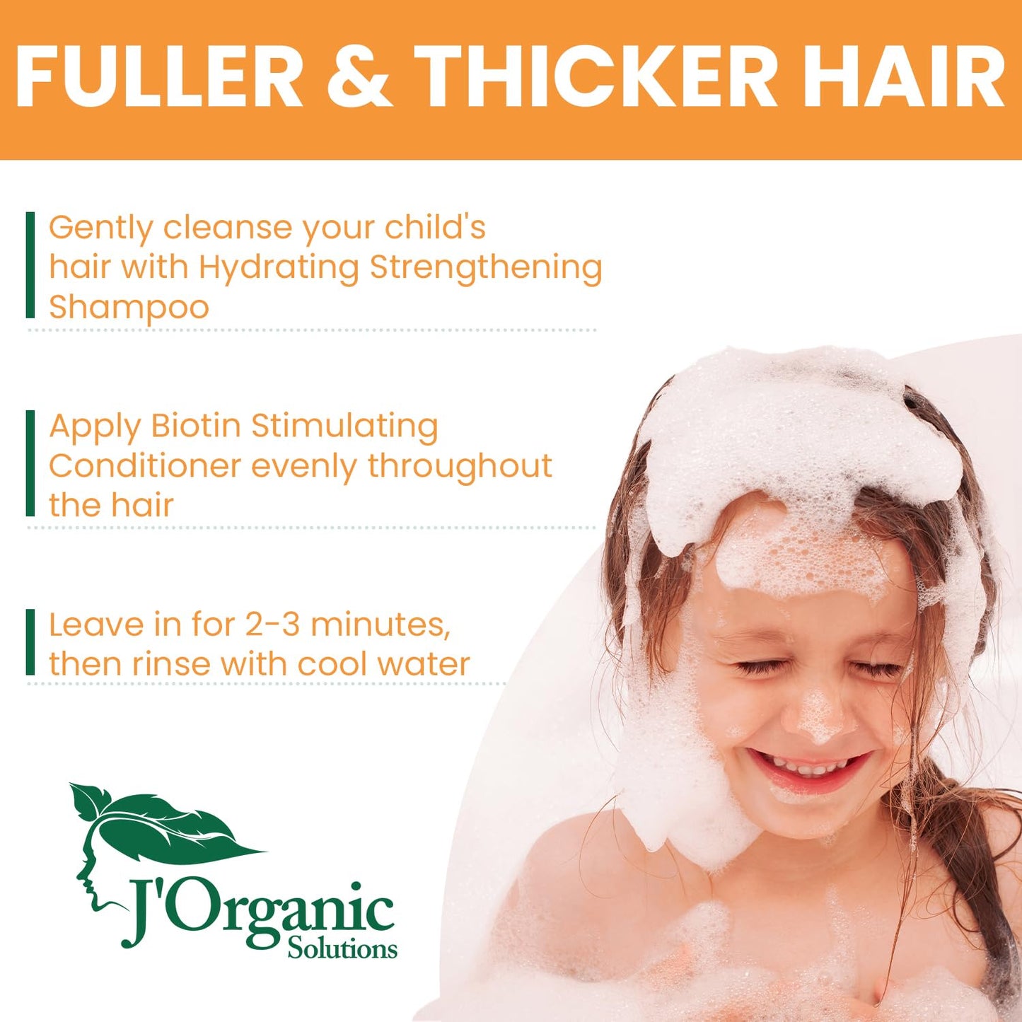 J'Organic Solutions Biotin Hydrating, Strengthening shampoo & Conditioner Set Phthalates-Free, No Sulfate, Paraben-free Baby And Toddler Shampoo and Conditioner (2x 8oz)