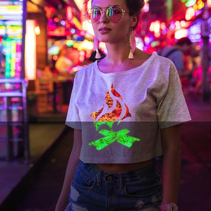 Tintnut Flame Pattern Glow in the Dark HTV Vinyl, stretch washable, suitable
