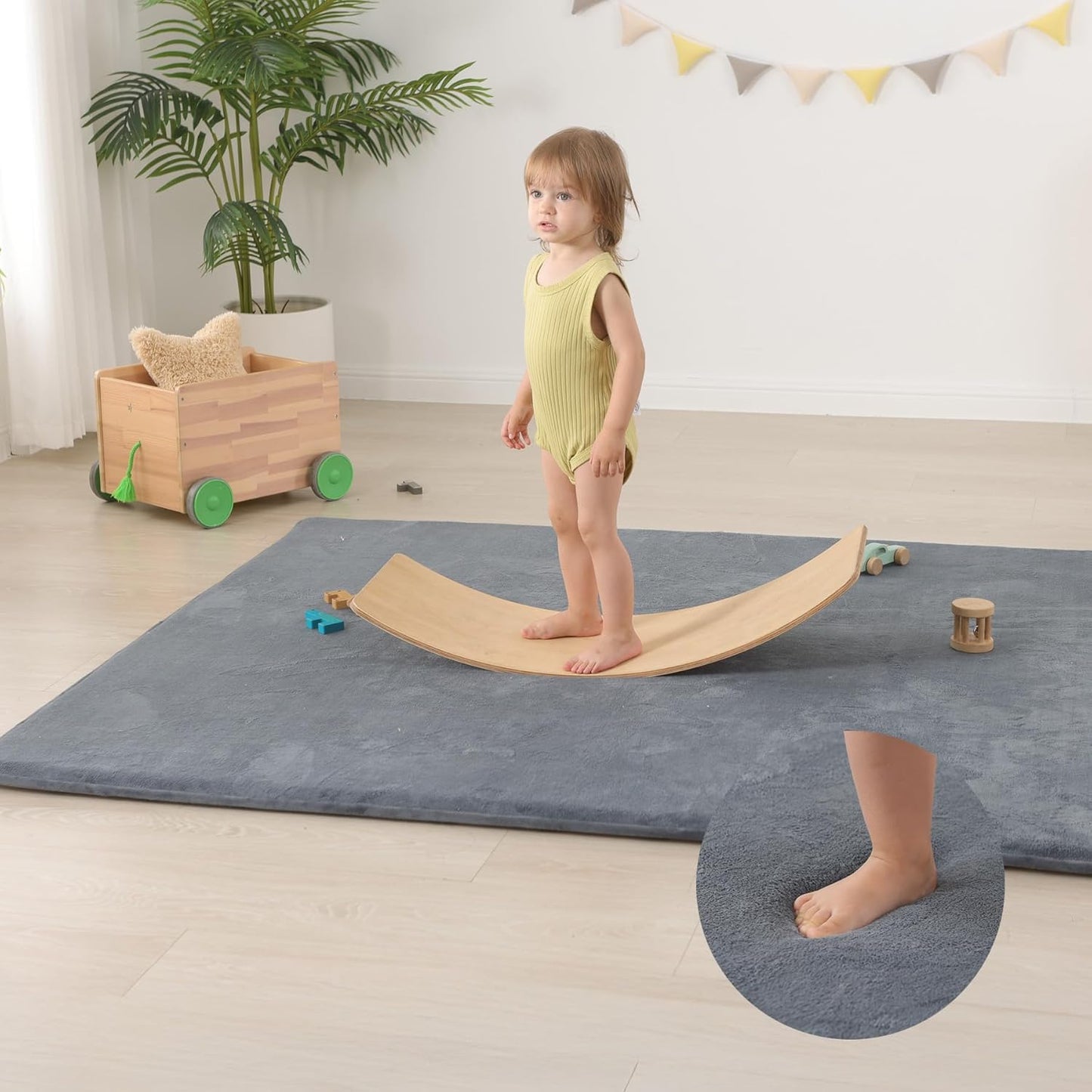 Baby Play Mat for Floor,Extra Large 59"×71" Playpen Mat for Tummy Time,Thicker Elasti Foam Mats for Toddler,Infant,Kids,Water Repellent Ultra Soft Velvet,Non-Slip Backing Safe for Crawling(Dark Grey)