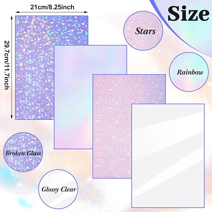 Clabby 36 Sheets Holographic Sticker Paper A4 Vinyl Holographic Laminate Sheets