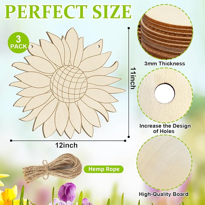 Large Size 12" Wooden Spring Ornaments to Paint, Flower Wooden DIY Blank