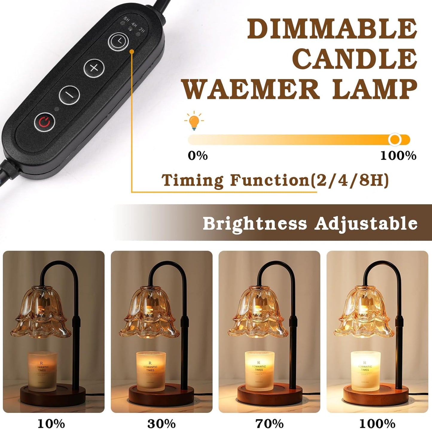 Candle Warmer Lamp with Timer & Dimmer, Adjustable Height Christmas Gifts Birthday Gifts for Women Mom, Flower Candle Lamp Warmer, Wax Warmer with 2 Bulbs, House Warming New House Decorations