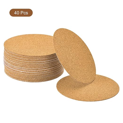 UXCELL 40 Pcs Self-Adhesive Cork Round, 3.5" x 3.5" Cork Tiles Backing Sheets