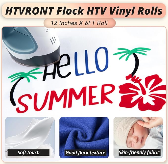 HTVRONT Black Flock HTV Heat Transfer Vinyl-12 x 6FT Flock HTV Vinyl Roll