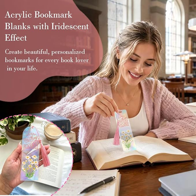 90Pcs Acrylic Bookmark Blanks Kit, 30 Set Iridescent Clear Acrylic Bookmarks