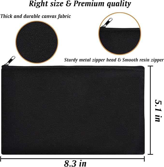 ZeeDix Canvas Zipper Pouch Bulk – 8.3 x 5 Inches Cotton Canvas Pouches