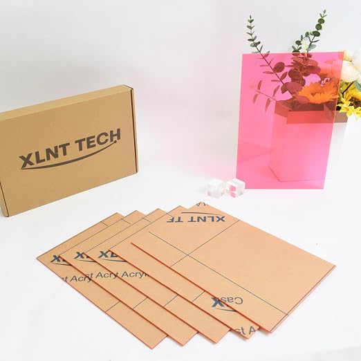 6 PCS Transparent Pink Cast Acrylic Sheets 8" x 12" x 0.118", Plexiglass