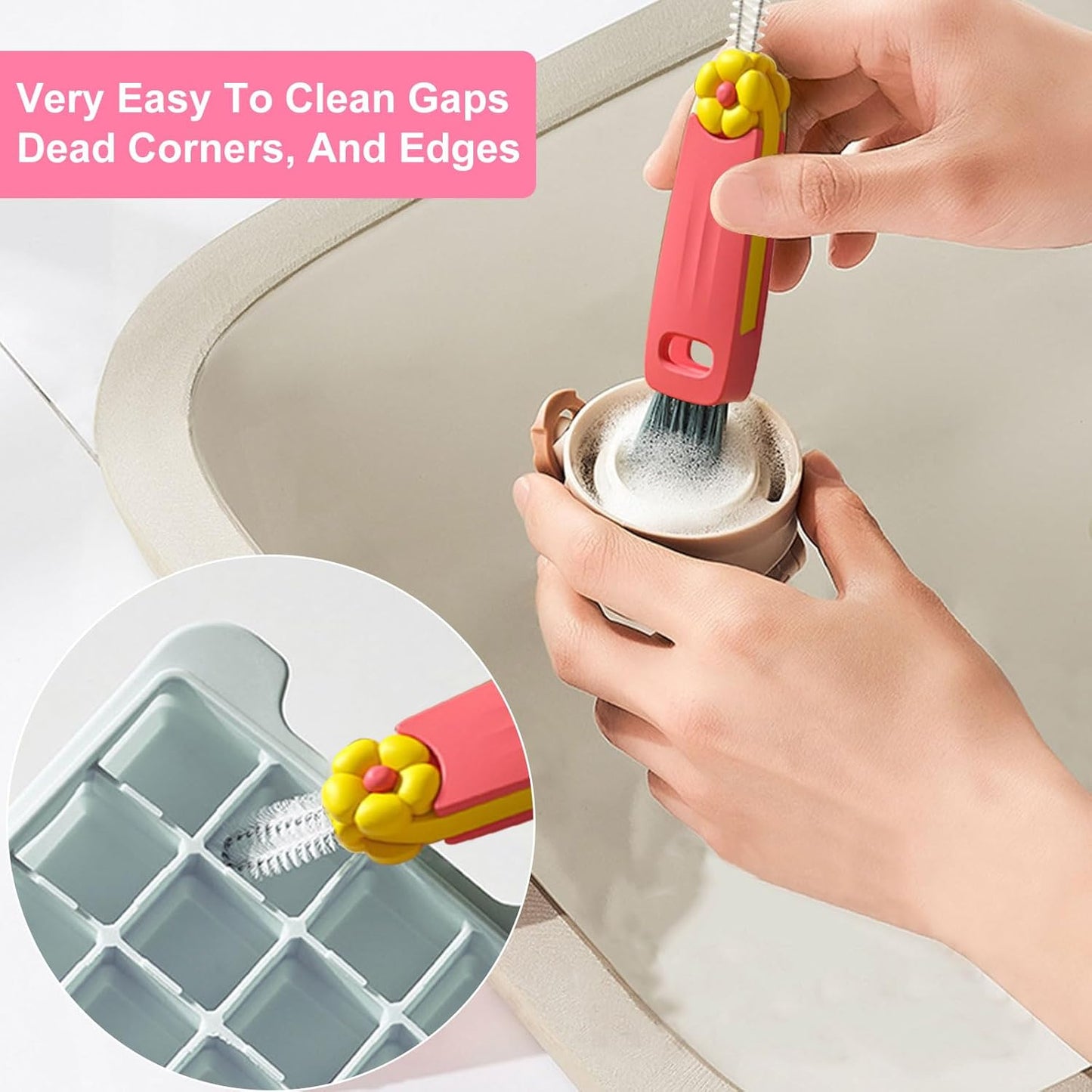 3 in 1 Cup Lid Cleaning Brush(6Pcs) - Water Bottle Cleaning Brush, Multifunctional Portable Gap Crevice Brush for Bottle Tight Spaces Cup and Sealed Food Storage containers with lids