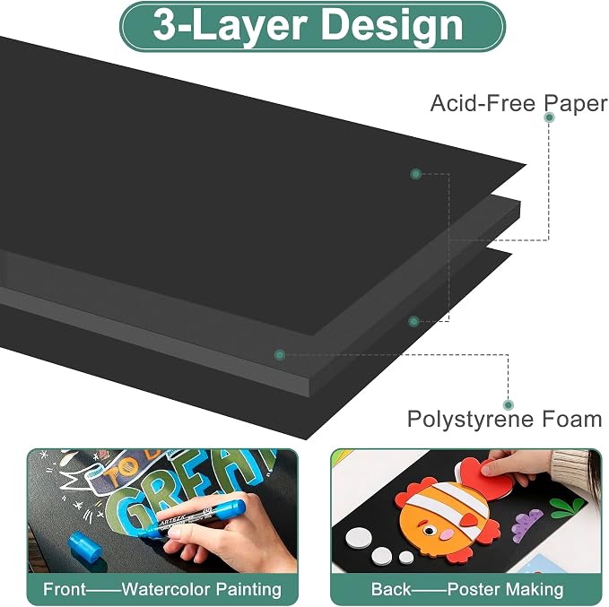 MYFAMIREA 12 Pack Black Foam Board 24" x 36", 3/16" Thick Board Poster