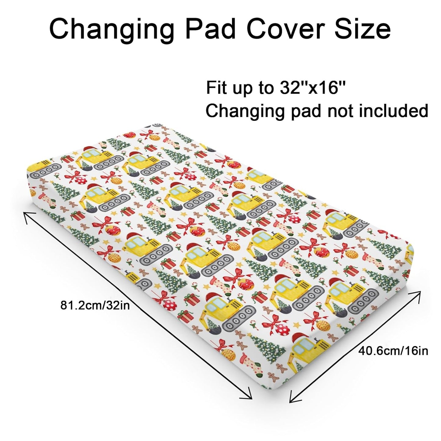 Christmas Truck Excavator Tractor Changing Pad Cover Construction Trucks Fitted Baby Change Table Sheets for Boys Girls Soft Winter Xmas Gift Stretch Fitted Changing Table Mats Cover 32''x16''