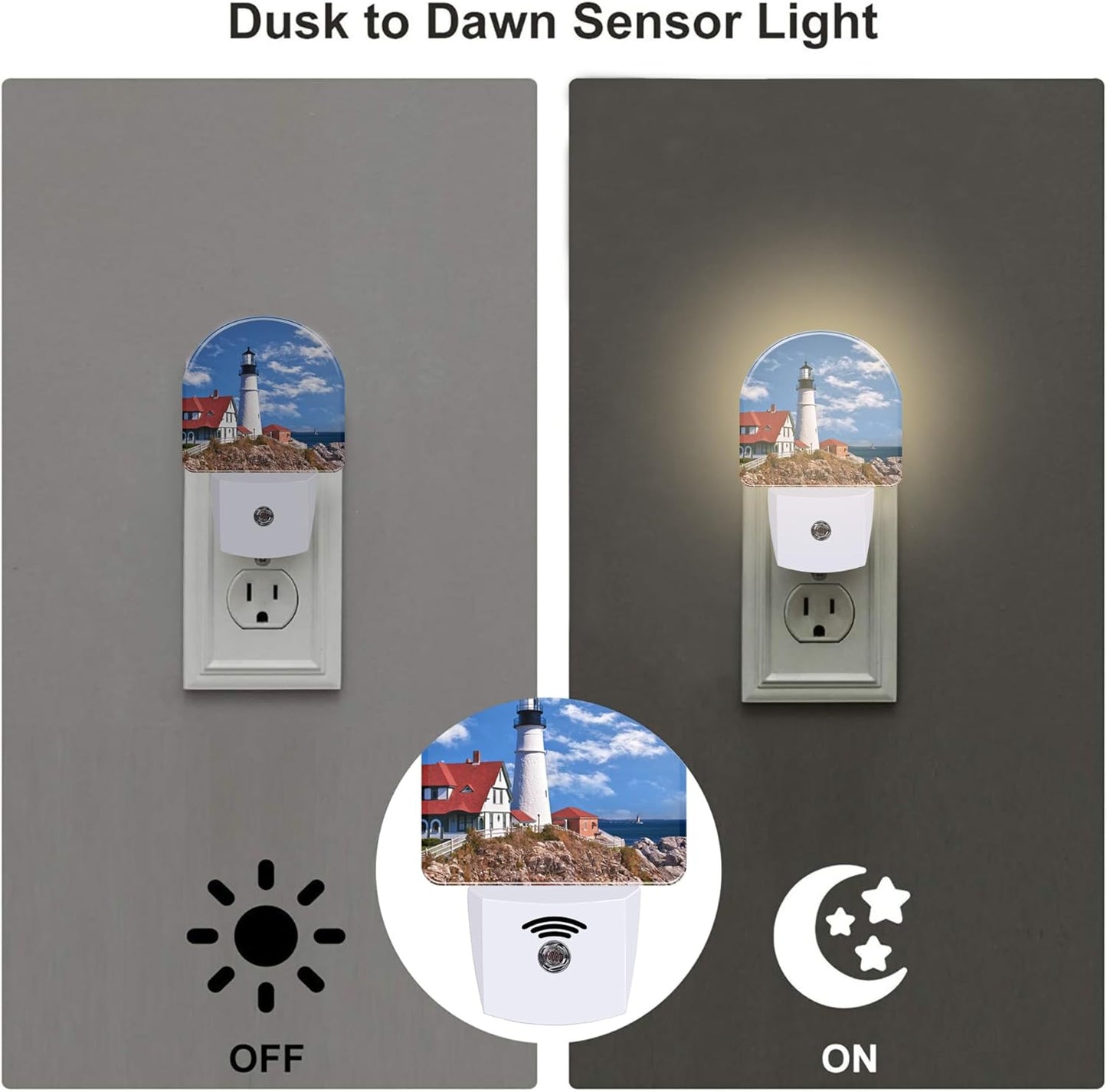 Beautiful White Lighthouse Night Light Plug into Wall, Ocean Seaside Lighthouse Dusk to Dawn Night Light Plug in,0.5w Energy Saving Sleep Friendly NightLight for Kids Boys Girls Home Decor