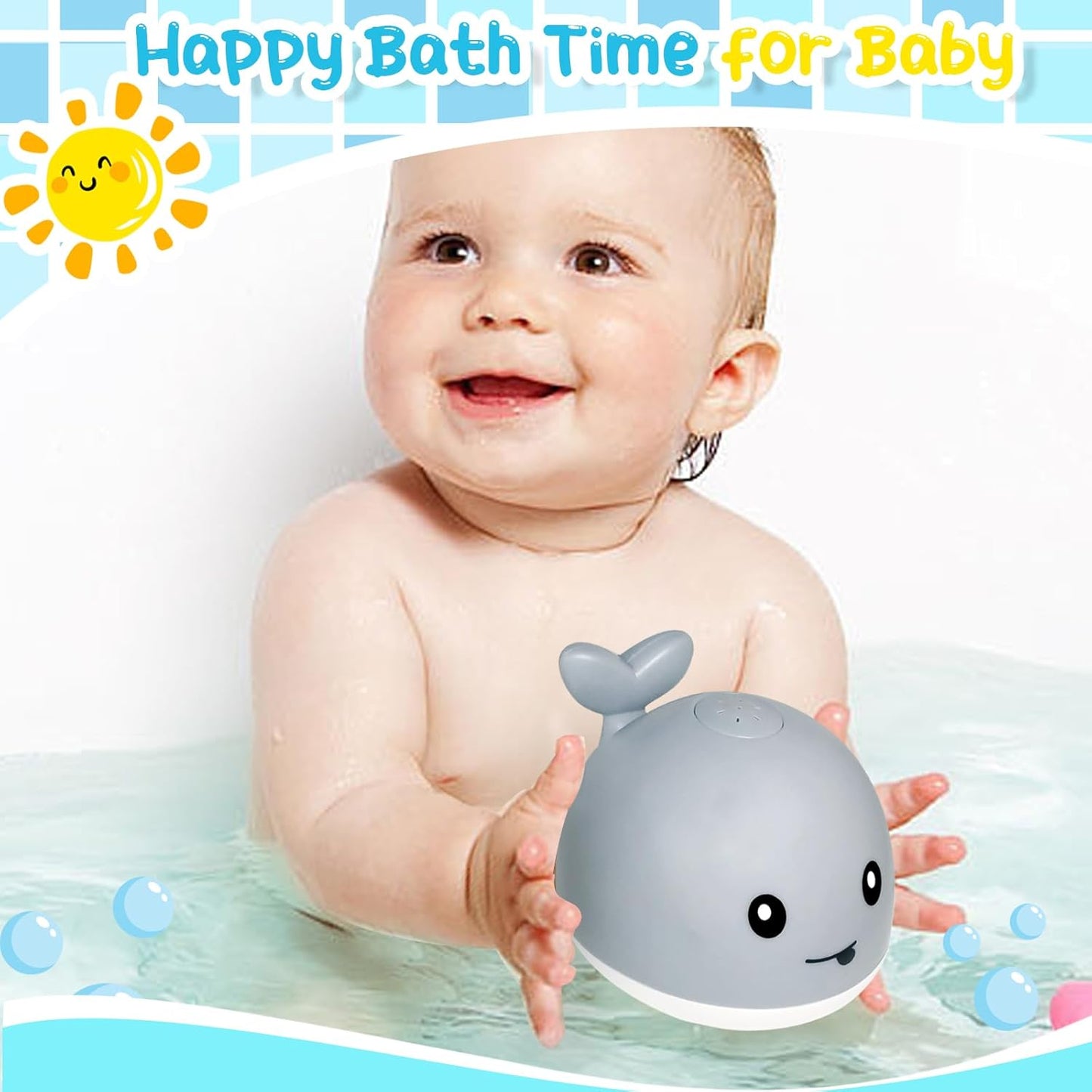 TFS TOP·FANS Baby Whale Bath Toy Infant: Light Up Fountain 6-12 Months Old Bathtub 18-24 Pool 3 4 5 7 8 9 10 15 Sprinkler Tub Water Toys Toddlers 1 Girl Boys Birthday Shower Gifts Newborn Essentials
