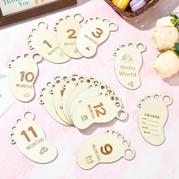 14 pcs Footprint Theme Unfinished Wooden Cutout Charms Baby Newborn Wood Cutouts