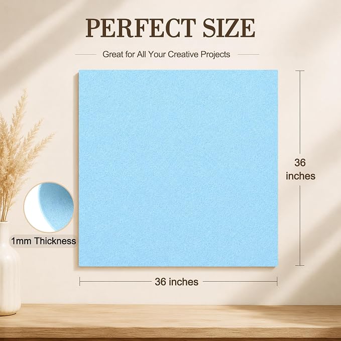 Baby Blue Large Felt Fabric 36" x 36", 1mm Stiff Felt Sheet, Nonwoven Fabric
