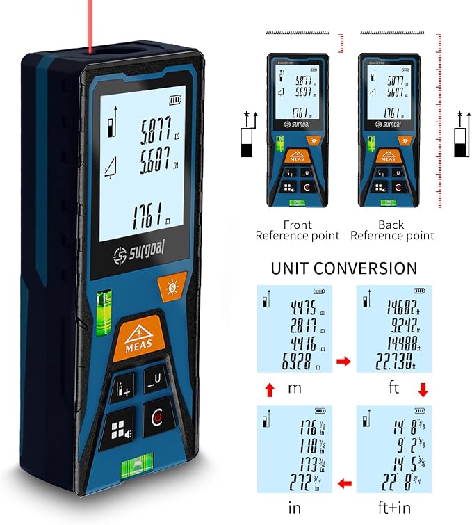 Laser Distance Measure Backlit LCD