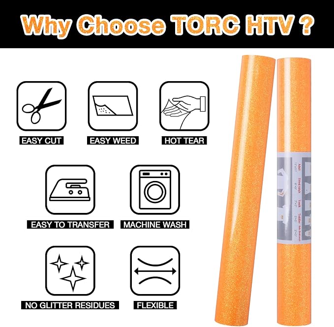 TORC Neon Glitter HTV Heat Transfer Vinyl Roll 12 inch x 10 ft Iron on Vinyl