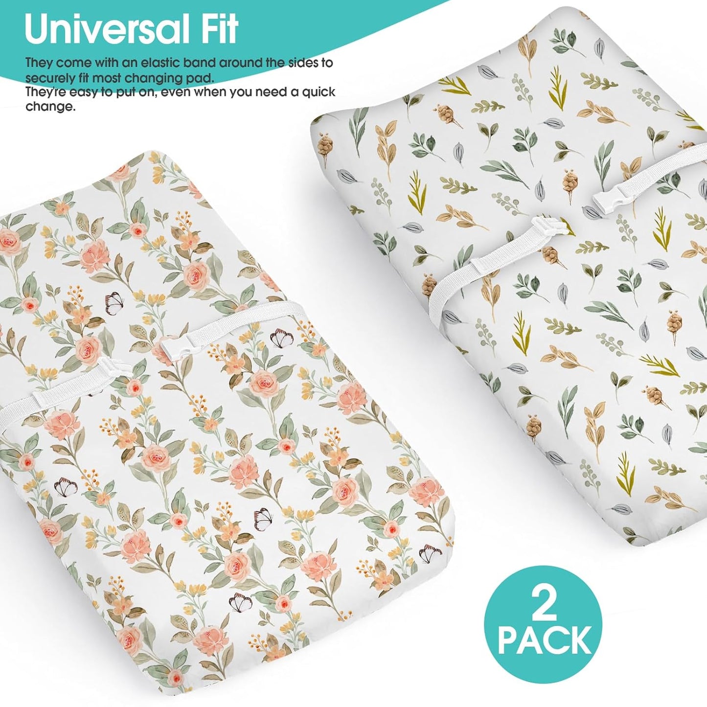 BROLEX Changing Pad Covers for Baby: Boy Girls Ultra Stretchy Soft 2 Pack, Rose Foliage