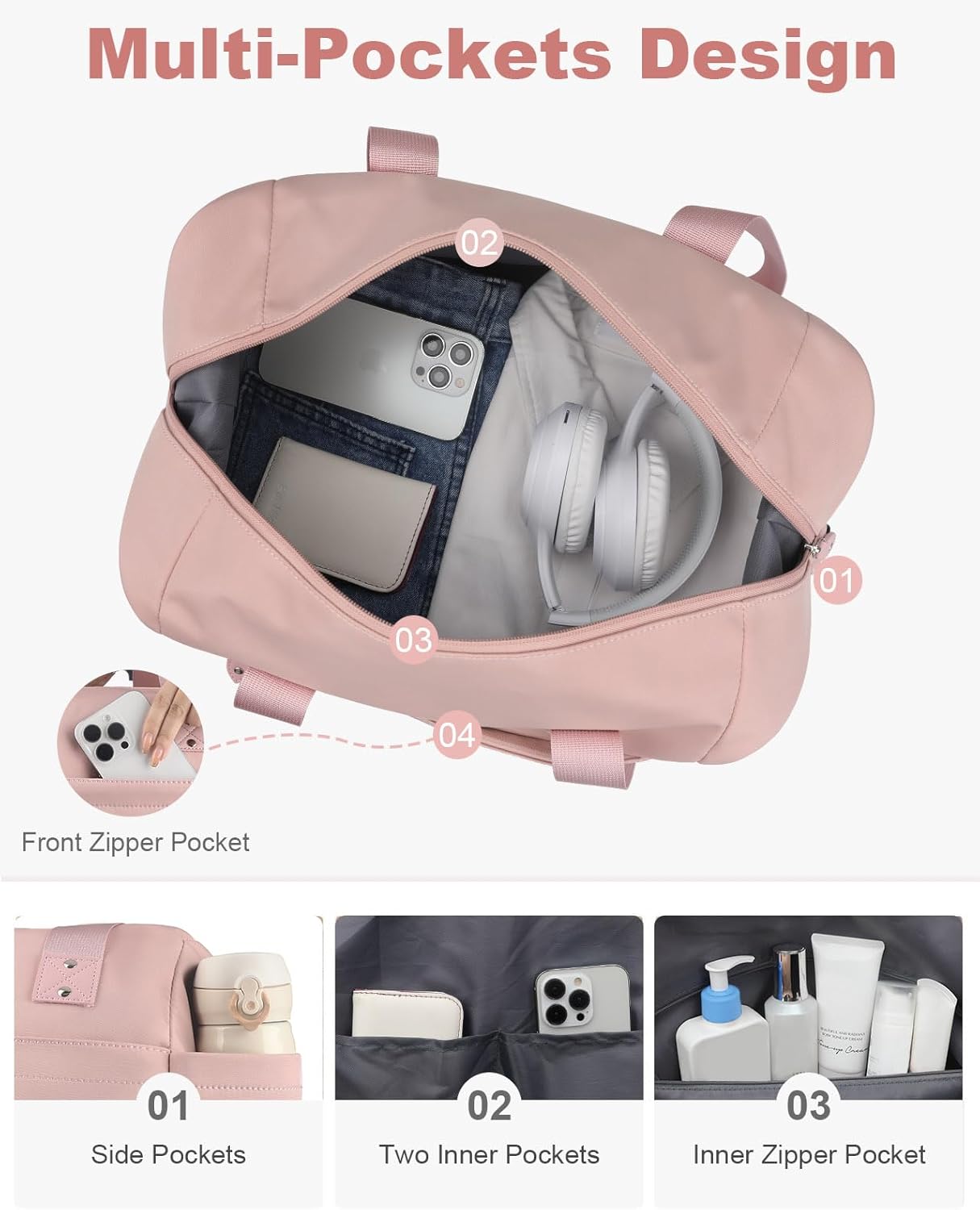 Travel Duffle Bag, Waterproof Weekender Overnight Hospital Bags for Women Men with Toiletry Bag Lightweight Carry on Personal Item Duffle Gym Bag for Travel, Airplanes, Sports