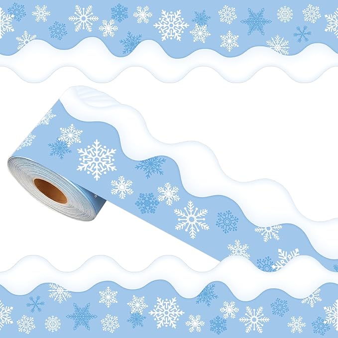 69 Feet Winter Snowflake Bulletin Board Borders, Scalloped Border Trim Holiday