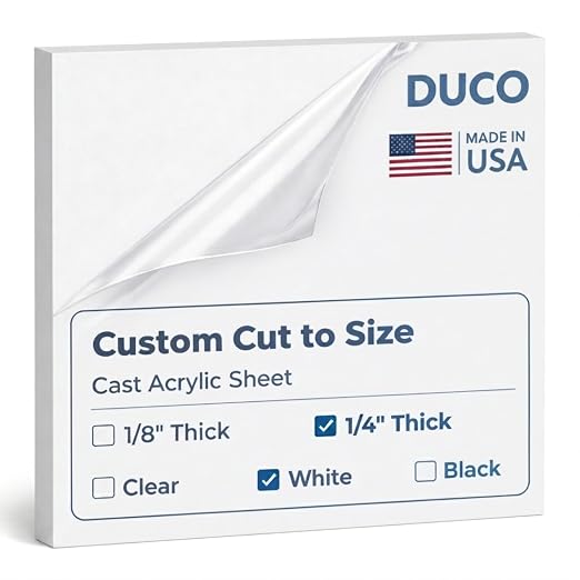 Duco White Cast Custom Size Acrylic Sheets 1/4" Thick