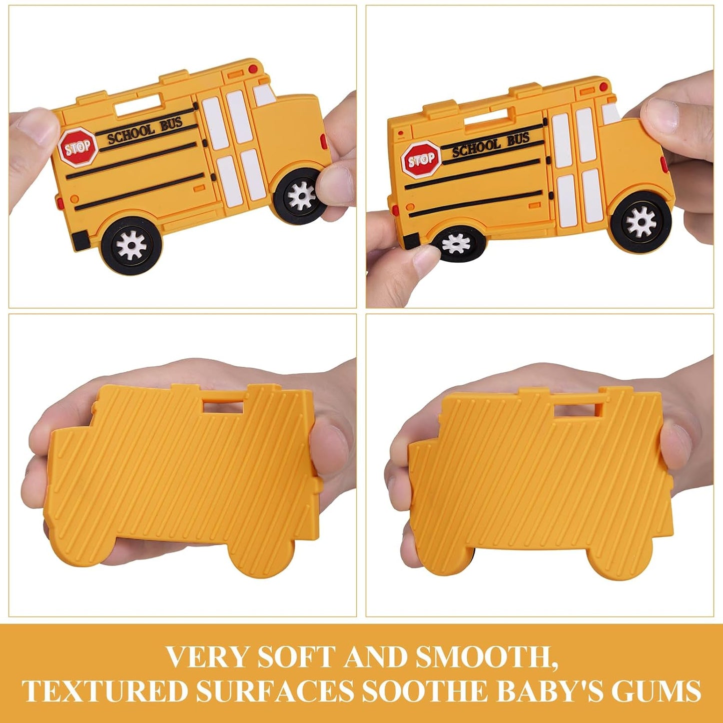 Baby Silicone Teether,Sensory Chew Toys,BPA Free Soft and Effective Infant Teething Pain Relief Toys,Freezer Safe,Food Grade Silicone,Best Shower Gift for Boys and Girls (School Bus)