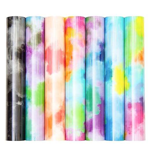 Tie Dye Heat Transfer Vinyl 12 x 10 Inch, Rainbow Color Patterned HTV Transfer