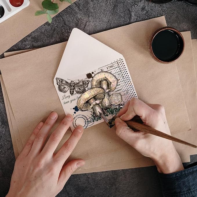 GLOBLELAND Vintage Mushroom Text Clear Stamps
