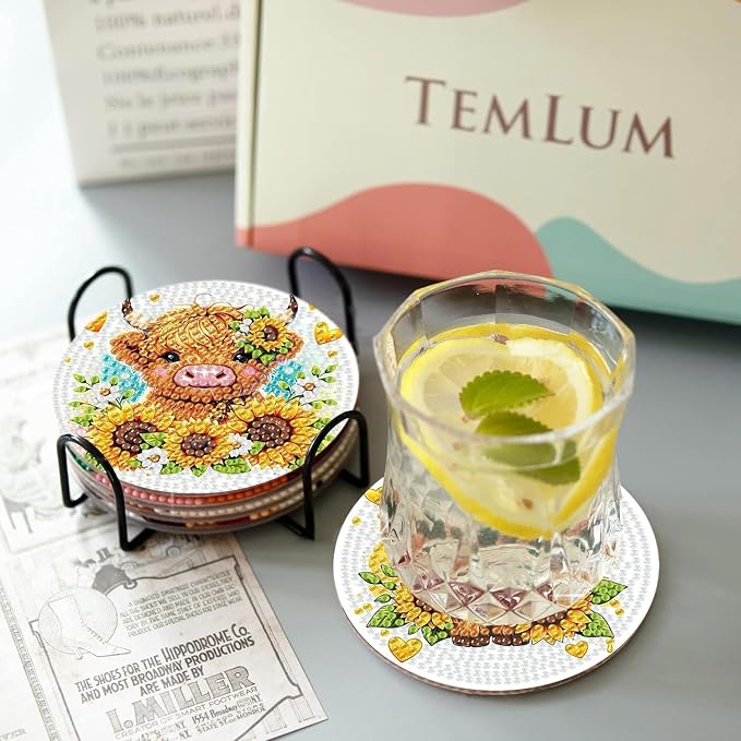 8 Pcs Cow Diamond Painting Coasters