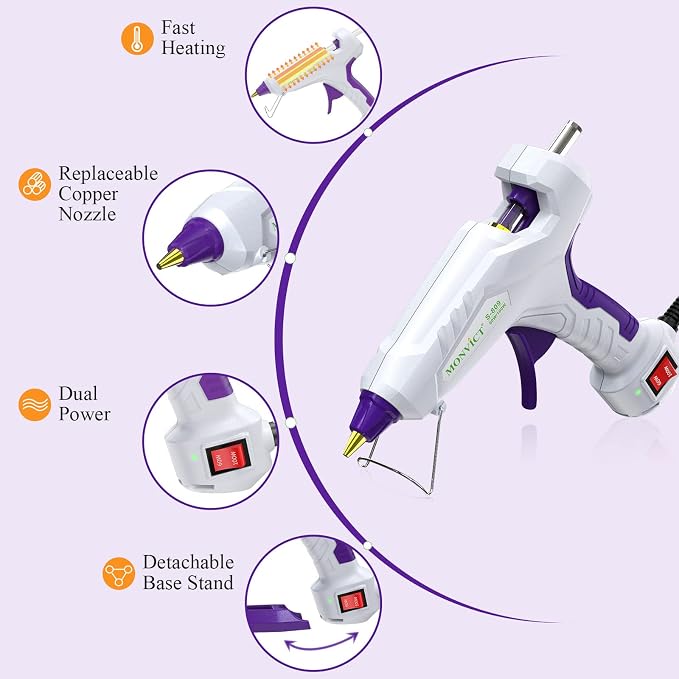 MONVICT Full Size Hot Glue Gun, Dual Temp 60/100W Base Stand | Heavy Duty Kit