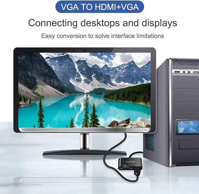 GrayRabbit VGA to HDMI Adapter with Audio and USB Cables for Computers, Laptops, Monitors, Projectors, HDTVs