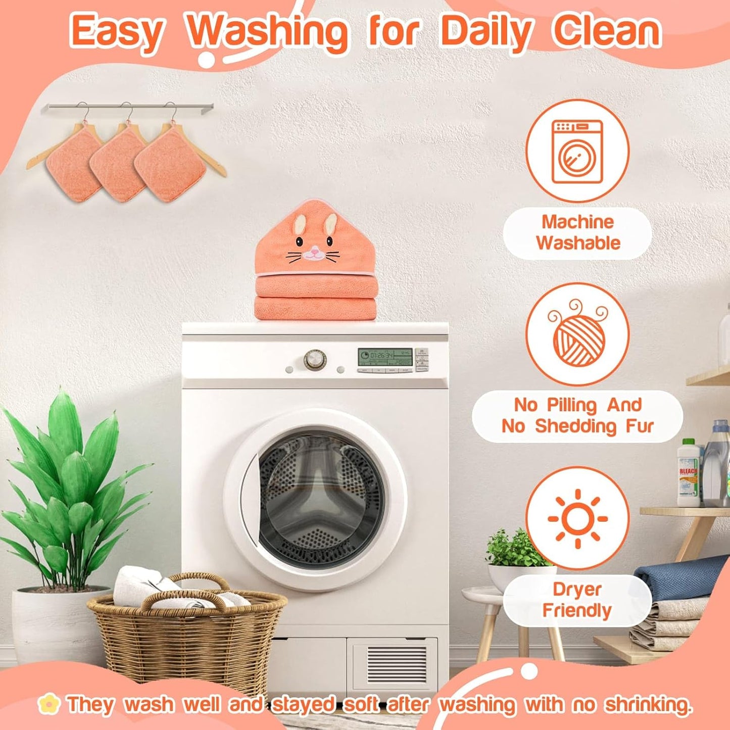 4 PCS Hooded Baby Towels, Soft Baby Towel, Absorbent Baby Bath Towel, Baby Towels and Baby Washcloths for Newborns, Toddlers, and Kids, 32x32 in Baby Towel with Hood for Boy and Girl (Orange Kitten)