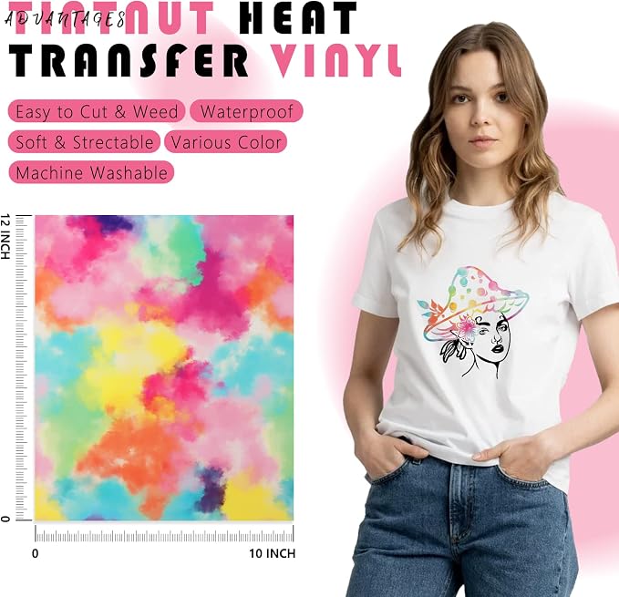 Tintnut Dreamy Tie Dye Heat Transfer Vinyl, PU HTV Sheets, easy cut & weed