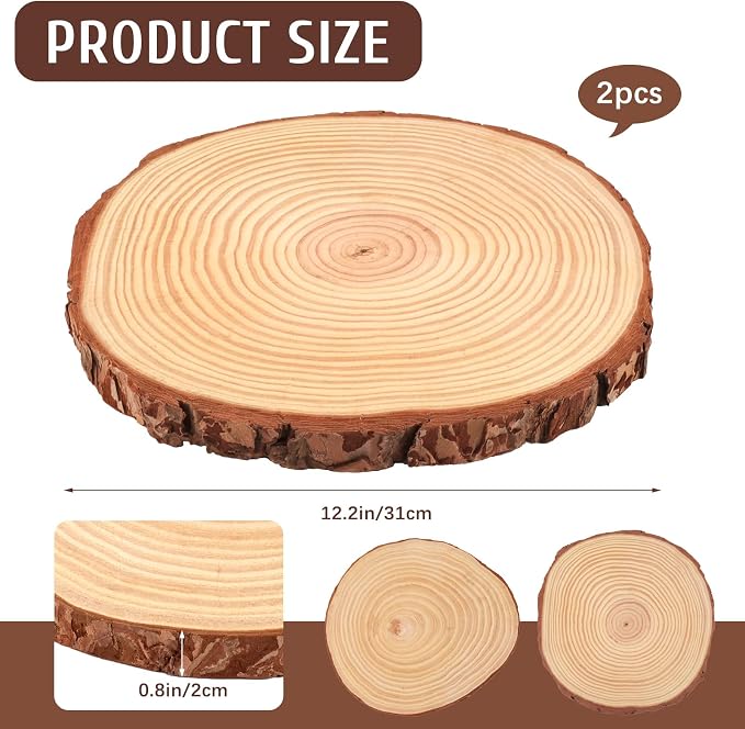 FSWCCK 2 Pack Nature Unfinished Round Wood Slices, 11-13 Inches Wooden Circle
