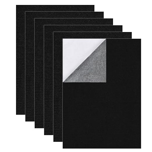 6PCS Large Self Adhesive Felt Sheet, 13.4"x10.8", 2mm Thick Stiff Black Felt