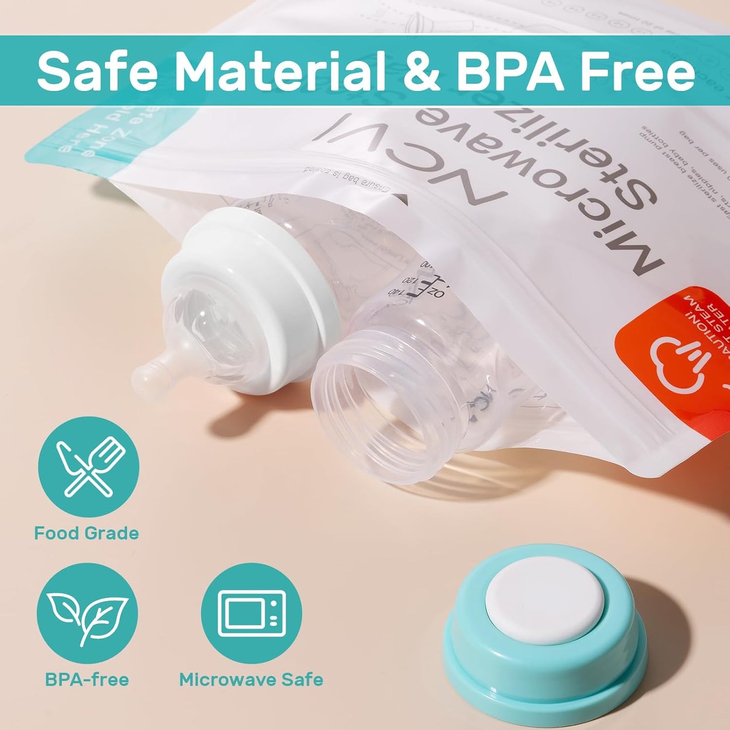 NCVI Microwave Steam Sterilizer Bag for Baby Bottles 8 Count(160 Uses), Large Reusable Travel Sterilization Pouches, Disinfection Container for Baby Teether, Pacifiers and Breast Pump Accessories