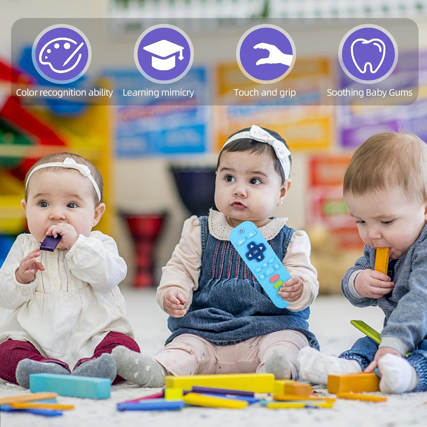 Chuya Remote Teethers Silicone Baby Teething Toys, TV Remote Teether for 3-6-12-18 Months Babies Infant Toddlers Teething Relief Chew Toys (Blue)