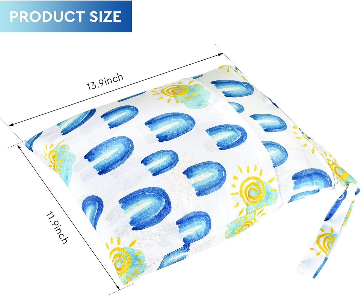 2pcs Waterproof Wet Bags with Two Zippered Pockets, Washable, Reusable for Travel, Beach, Pool, Stroller, Diapers, Dirt Gym Clothes, Wet Swimsuits, Toiletries -Rainbows