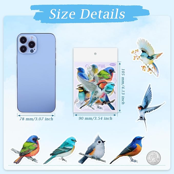 Imeepa 40Pcs Bird Stickers Transparent Scrapbooking Stickers | PET Vintage Bird