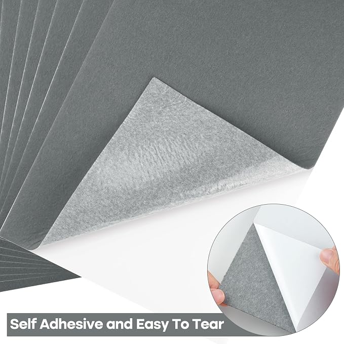 CHRORINE 10 Pcs Grey Felt Fabric Sheets Self Adhesive Felt Sheets 8 x 12 Inches