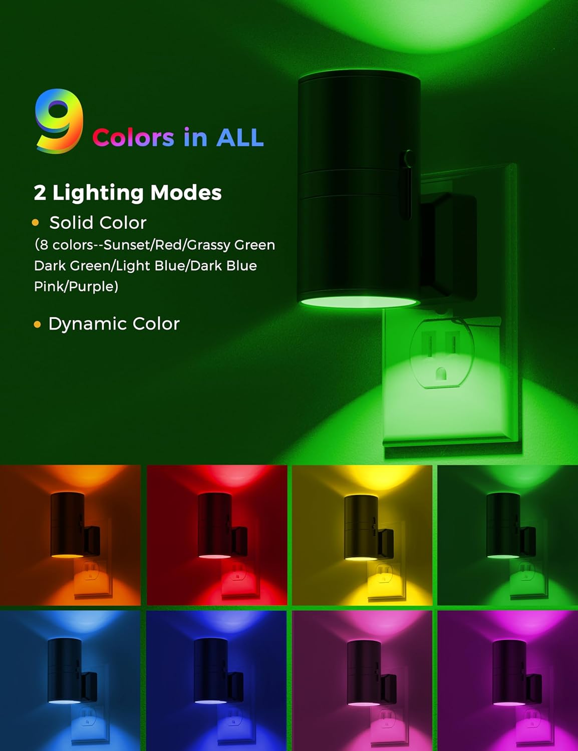 L LOHAS LED Night Light, Night Lights Plug into Wall, Color Changing Nightlight RGB with Light Sensor, Home Decor for Kids Gifts, Halloween, Christmas, Holiday, Hallway Bedroom Kids Room, 2 Pack